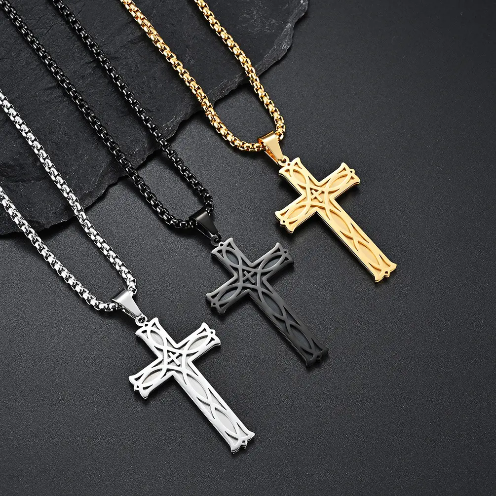 fashion Irish knot cross pendant Titanium steel simple chic men's and women's cross pendant necklace