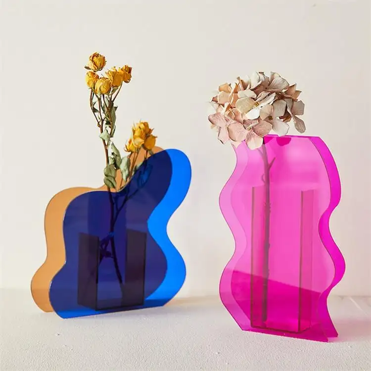 Sample Delicate Design Lucite Vase Flower Waves Mountain Cloud Shape Vase Minimalist Home Decoration