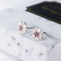 Großhandel Mode 925 Sterling Silber Rosa Emaille Ohrringe Magnolie Blume Ohr stecker Schmuck für Frauen Geschenk