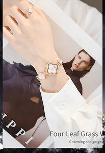Relojes de mujer Moda Trébol de cuatro hojas Cuarzo Reloj de pulsera impermeable Esfera de lujo ligera - Product Image 6