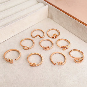 Custom Wholesale Non Tarnish Rose Gold 316L Stainless Steel <b>Adjustable</b> Zodiac <b>Rings</b> for Women - Product Image 2