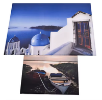 Impression sur panneaux en aluminium d'un paysage urbain bleu, style château, contemporain et simple, à haute brillance, pour objets décoratifs