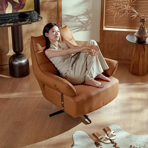 เก้าอี้พักผ่อนหนังแบบหมุนได้ทันสมัย เก้าอี้โซฟาเดี่ยวสำหรับห้องนั่งเล่น เก้าอี้นั่งสบายพร้อมฐานโลหะ - Product Image 5