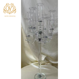 Candélabre moderne à 7 bras en verre et cristal, centre de table pour mariage, porte-bougie pour Noël, la Saint-Valentin, décoration de la maison - Product Image 4