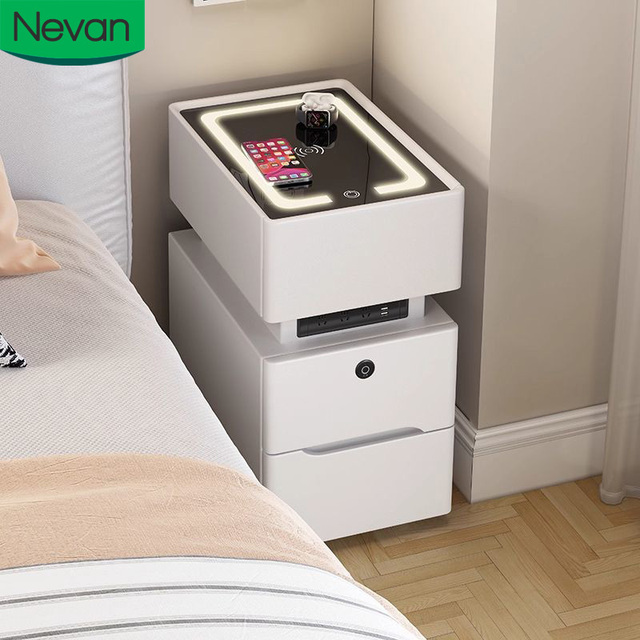 Hot Sale Modern Luxury Fingerprint Lock Power Strip Wireless Charging Ultra-Narrow Smart Nightstand Apartment Hotel Bedroom