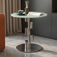 Table d'appoint chromée en acier inoxydable, ensemble de meubles de maison, table basse ronde moderne de luxe nordique en marbre pour salon