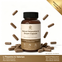 Capsules de Sommeil pour Adultes Natural Relaxation & Dream Capsule, Vegan, Sans Gluten, Soulagent le Stress, Améliorent le Sommeil, Compléments Alimentaires à Base de Plantes