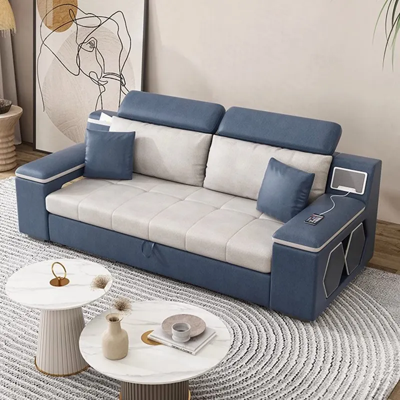أريكة قماش قطنية 3 مقاعد من الكتان باللون البيج مع وظيفة تخزين سهلة التنظيف