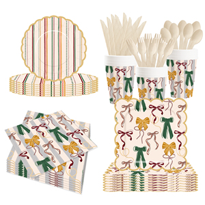 DAMAI - Juego de Vajilla Desechable con Diseño de Nudos para Fiestas, Platos de Papel para Postre, Vasos, Servilletas, Decoración para Fiestas de Niñas - Product Image 2