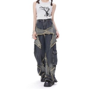 Nouveau design respirant Y2K High Street Vintage Baggy Denim Jeans Femme Heavyweight Five Pointed Hot Sale - Product Image 1