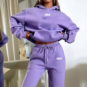 Set da donna con Logo personalizzato <span class=keywords><strong>rosa</strong></span> felpa e <span class=keywords><strong>pantaloni</strong></span> da jogging 2 pz tuta pesante a gamba larga e Set felpa con cappuccio da donna - Product Image 3