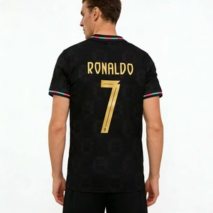 חולצת כדורגל שחורה-זהובה של נבחרת פורטוגל למבוגרים, סיטונאי, 100% פוליאסטר, סט מדים לכדורגל - Product Image 3