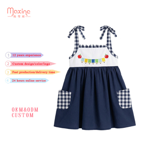 Vestido de Algodón Orgánico para Niñas con Bolsillo y Bordado de Regreso a la Escuela, Último Estilo, Ropa Infantil, Vestidos de Verano para Niñas - Product Image 1