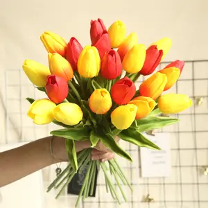 hot sale Real Touch Artificial Flowers Yellow Tulip Flowers PU 2022 in bulk for Home Wedding Party Decoration
