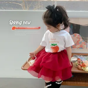 Baby Girl Summer New Children's Clothing Cute Strawberry Top plus Tulle Skirt Two-Piece Set