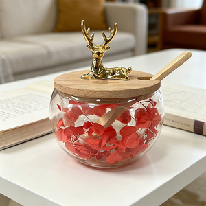 Bicchiere in <span class=keywords><strong>Vetro</strong></span> con Motivo Natalizio, Coperchio in Bambù e Cannuccia, Tumbler Trasparente per Bevande Fredde, Tazza in <span class=keywords><strong>Vetro</strong></span> Borosilicato per Caffè Ghiacciato e Succhi - Product Image 5
