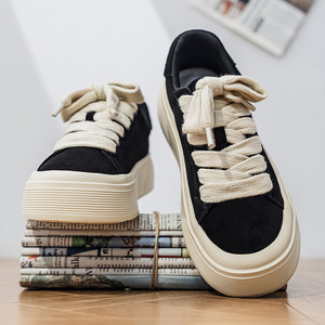 Nouvelles Chaussures Décontractées Homme Automne 2025 à Lacets, en Similicuir, Semelle Épaisse Rehaussante, Absorption des Chocs, Couleur Unie - Product Image 1