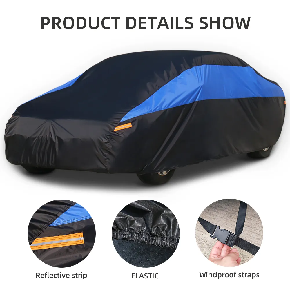 Housse de voiture universelle Protection solaire imperméable Anti UV Pluie 190T Polyester Couverture de carrosserie personnalisée