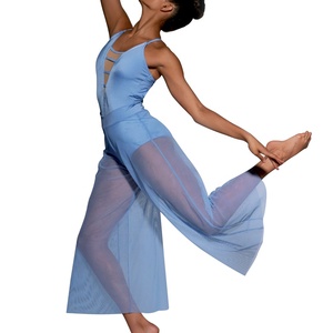 Completo da Danza Lirica Moderna MiDee per Donne Adulte, Body a Canotta con Inserti Triangolari in Rete e Pantaloni a Gamba Larga da Costume di Scena - Product Image 4