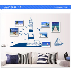 Autocollants muraux en forme de voilier bleu et de mouette, en PVC imperméable, 50CMX22.5CM, décoration de la maison, AY008 - Product Image 3