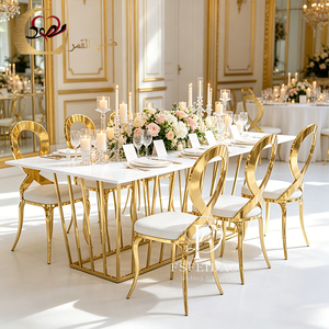 Gold Contemporary Stainless Steel & MDF <b>Top</b> Rectangular Wedding Dining <b>Table</b> for Hotel Furniture - Product Image 5