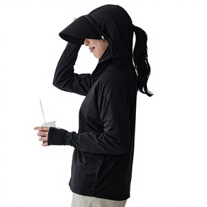 Sudadera con Capucha y Visera para Mujer, Protección Solar, Manga Larga, Transpirable, Color Sólido, Ropa de Exterior para Verano, Estilo Casual - Product Image 3