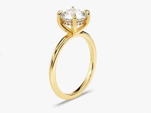 Anillo de Halo de corte redondo de 1-2 CT, anillo de compromiso de diamante solitario con banda oculta dorada, anillo de diamante de promesa - Product Image 4