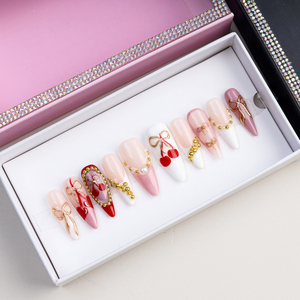 <span class=keywords><strong>Uñas</strong></span> Postizas <span class=keywords><strong>Acrílicas</strong></span> de Lujo Personalizadas de Alta Calidad, Estilo Francés, Cobertura Completa, Forma Almendrada, Hechas a Mano, <span class=keywords><strong>Uñas</strong></span> Artificiales Coloridas con Diamantes - Product Image 6
