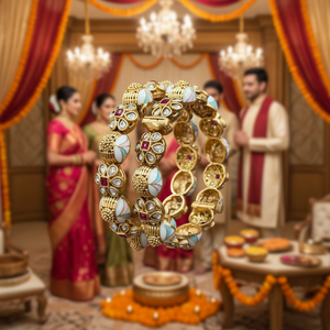 Gold Plated Pota Stone and Meenakari Openable <b>Bangles</b> <b>Set</b> Fine Jewelry Collection - Product Image 2