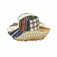 Nouveau Chapeau Bob Vintage Patchwork à Franges, Imprimé Géométrique Ethnique, Effet Vieilli, Large Bord, Style Bohème, Chapeau de Pêcheur, Vente en Gros Personnalisée