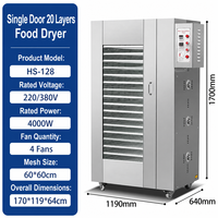 Déshydrateur alimentaire commercial 20 plateaux, porte simple, en acier inoxydable, pour fruits, légumes, viande, fruits de mer, piments, 4000W
