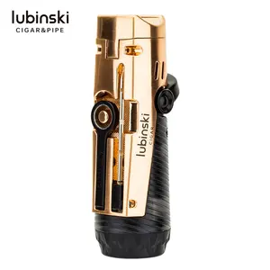 Lubinski briquet multifonctionnel coupe-vent rechargeable 4 torches Jet flamme cigare avec porte-cigare rehausseur de tirage de cigare