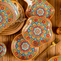 Ensemble de bols et d'assiettes en céramique bohème, jetables, pour la maison, pour le riz, les nouilles, la soupe, avec poignée, double oreille, collection de bols de haute valeur