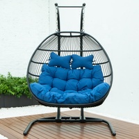 Fauteuil suspendu double en corde pour jardin extérieur avec support, chaise à bascule pliable pour patios et jardins