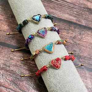 Bracelet en pierre naturelle avec perles de verre colorées, exportateur expérimenté pour les grossistes, taille ajustable - Product Image 1