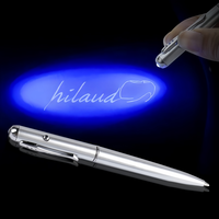 Stylo bille à lumière UV LED en plastique, stylo espion de sécurité avec encre invisible transparente, encre bleue/noire, pointe de 1,0 mm