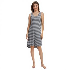 Camisón a Rayas para Mujer, Vestido de Noche sin Mangas, Ropa de Dormir, Pijama, Venta al por Mayor - Product Image 1