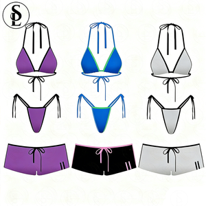 Ensemble de maillots de <span class=keywords><strong>bain</strong></span> de luxe pour femmes 2026, avec logo personnalisé, sexy, 3 pièces, pour le fitness, comprenant un micro mini bikini, un t-<span class=keywords><strong>shirt</strong></span> court et un maillot de <span class=keywords><strong>bain</strong></span> uni à motif fruité - Product Image 1