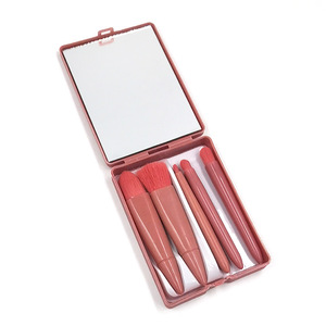 Juego de brochas de maquillaje de 5 piezas, portátil, incluye un espejo de maquillaje, brocha para polvos, brocha para base, brocha para sombra de ojos y otras brochas de maquillaje. - Product Image 5