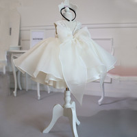 Robe de princesse pour bébé fille en mousseline blanche écologique, longueur genou, pour fête, anniversaire, boutique, bal de promo, avec jupe brodée pour enfants et demoiselles d'honneur