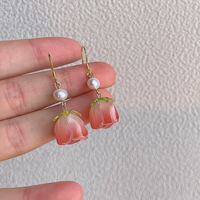 Boucles d'oreilles Super Féeriques Artisanales Rose de la Forêt Perles d'Eau Douce Fraîches et Douces Design Floral Tendance pour Femmes