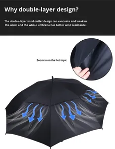 Paraguas de Golf Personalizados al por Mayor de Fábrica con Logotipo, Grandes de 30 Pulgadas, Doble Capa, Resistentes al Viento y al Agua para Campañas Promocionales - Product Image 2