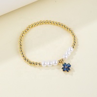 Hengdian Ins Perle Perles Bracelet Élastique Coeur Or Perlé Ours Charme Diamant Étoile Motif Cuivre Bijoux Principalement Fait En Laiton