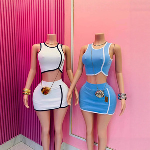 Peeqi K25L914 Mùa Hè Mới Của Phụ Nữ Thời Trang Trang Phục Sọc Không Tay Thể Thao Hàng Đầu Sexy Bọc Váy Đặt Phụ Nữ Hai Mảnh Váy Phù Hợp Với - Product Image 1