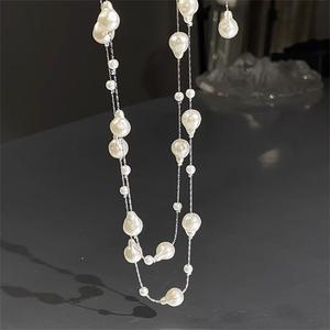 Collana di Perle Bianche di Alta Gamma, Stile Lungo, Molteplici Metodi di Indossamento, Design Elegante e di Nicchia, Catena per <span class=keywords><strong>Collo</strong></span> di Lusso Leggero - Product Image 2