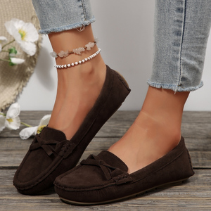 Женские коричневые тканевые мокасины с бантом, заостренный носок, без застежки, на плоской подошве, легкие, модные, повседневные, для работы - Product Image 3