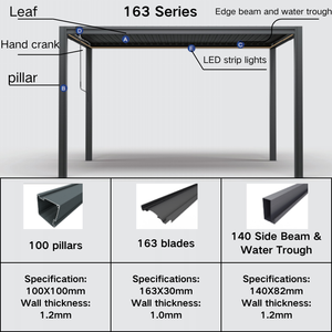 Pergola Bioclimatica in Alluminio con Tetto a Lamelle Pieghevoli, Resistente alla Putrefazione, Veranda e Casetta da Giardino con Accessorio LED Opzionale - Product Image 3