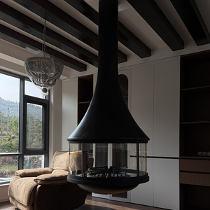 Chimenea <span class=keywords><strong>de</strong></span> Leña Moderna <span class=keywords><strong>de</strong></span> Diseño Nuevo, Colgante <span class=keywords><strong>de</strong></span> Techo, <span class=keywords><strong>con</strong></span> <span class=keywords><strong>Puerta</strong></span> Redonda <span class=keywords><strong>de</strong></span> <span class=keywords><strong>Vidrio</strong></span> - Product Image 3