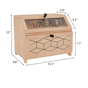 Wooden Bread Storage Box With Lid Rectangle Solid Wood Kitchen Food <b>Container</b> For Bread Snacks - Product Image 2
