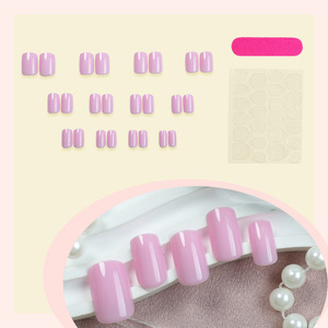 <span class=keywords><strong>Faux</strong></span> <span class=keywords><strong>ongles</strong></span> <span class=keywords><strong>courts</strong></span> carrés en ABS de style français, couverture complète, rose, amovibles, avec colle, 24 pièces, vente en gros, emballage OEM/ODM - Product Image 2